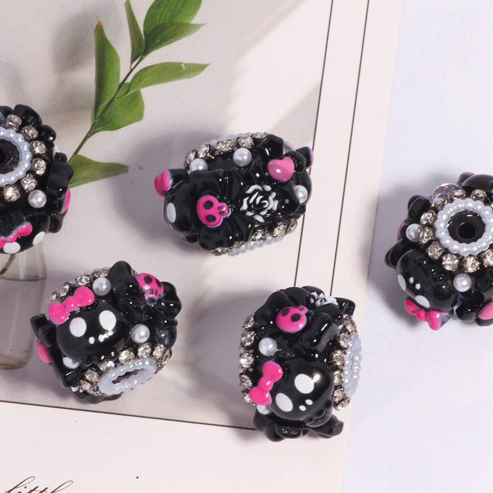 Wholesale 5pcs/pack Halloween Ghost Skull Straight Hole Loose Beads DIY Mobile Phone Chain Key Chain Bag Chain Jewelry Accessories